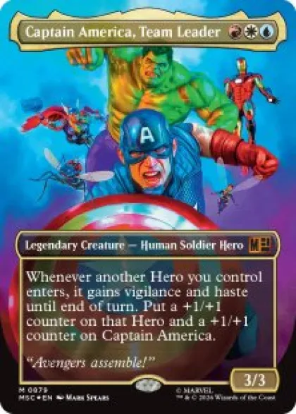 Captain America, Team Leader (#879) (surge foil) (borderless) - Marvel Super Heroes Commander