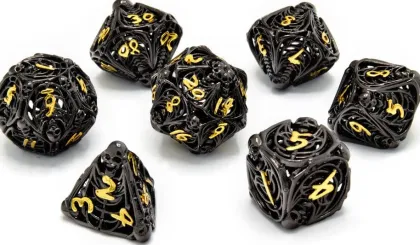 CritStones - Hollow Metal Dice Set: Soulreaper Gold (7-delig)