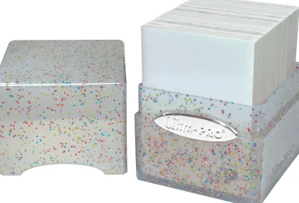 Deckbox Satin Cube Clear with Rainbow Glitter