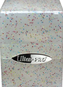 Deckbox Satin Cube Clear with Rainbow Glitter