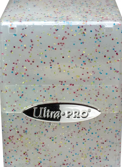 Deckbox Satin Cube Clear with Rainbow Glitter