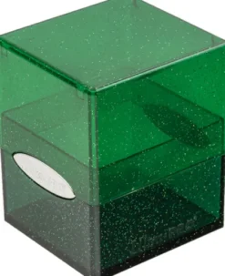 Deckbox Satin Cube Green with Silver Glitter