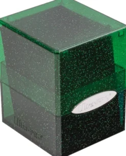 Deckbox Satin Cube Green with Silver Glitter