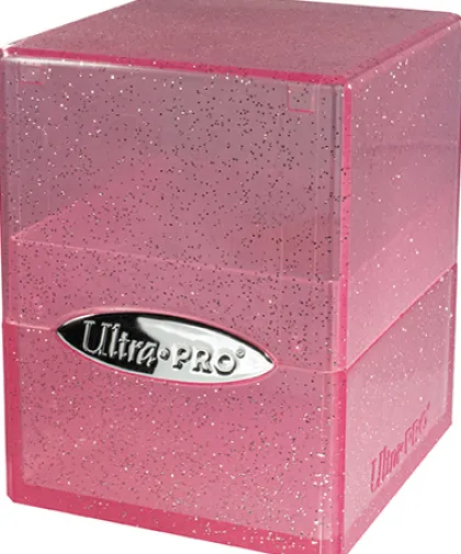 Deckbox Satin Cube Pink with Silver Glitter