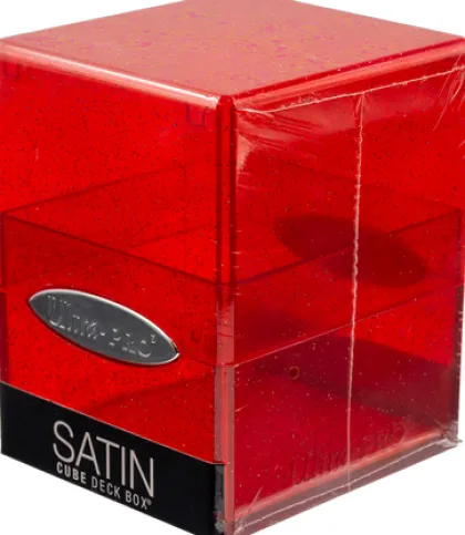 Deckbox Satin Cube Red with Silver Glitter