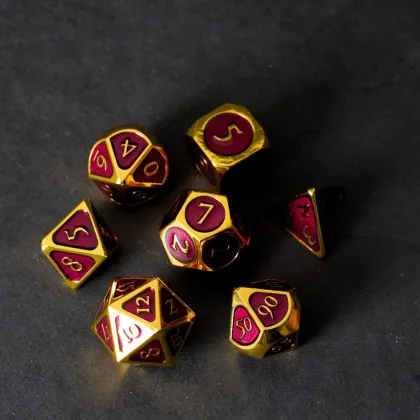 FanRoll - Dice Set: Gold with Purple Enamel (7-delig)