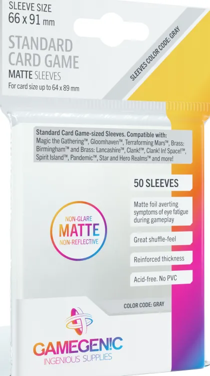 Gamegenic Matte Board Game Sleeves - Grey 66 x 91 mm (50 stuks)