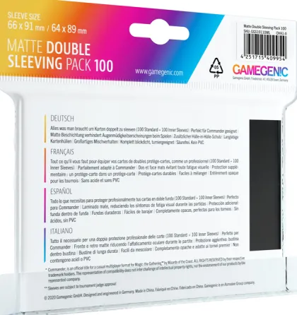 Gamegenic Matte Sleeves Double Sleeving Pack (100 stuks)