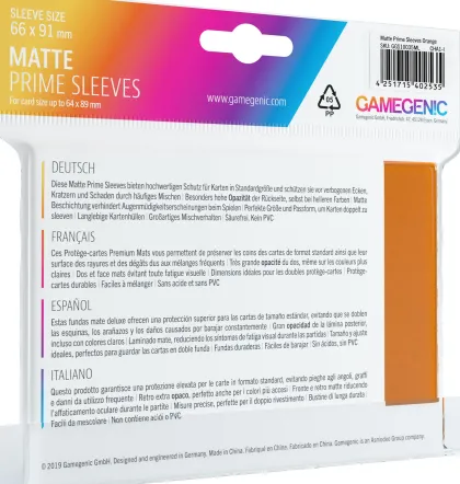 Gamegenic Sleeves Matte Prime Orange (100 stuks)