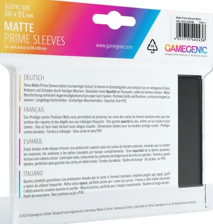 Gamegenic Sleeves Matte Prime Black (100 stuks)