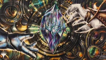 Playmat Black Stitched Dominaria United: Stained Glass Planeswalker Symbol