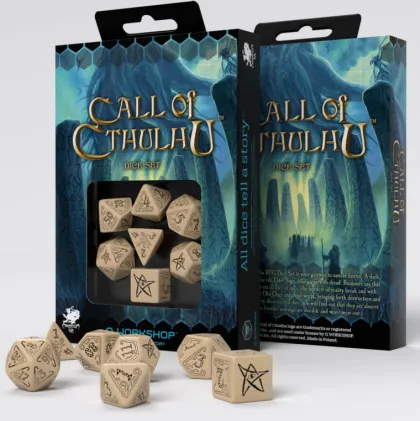 Q-Workshop - Call of Cthulhu RPG Dice Set: Beige & Black (7-delig)
