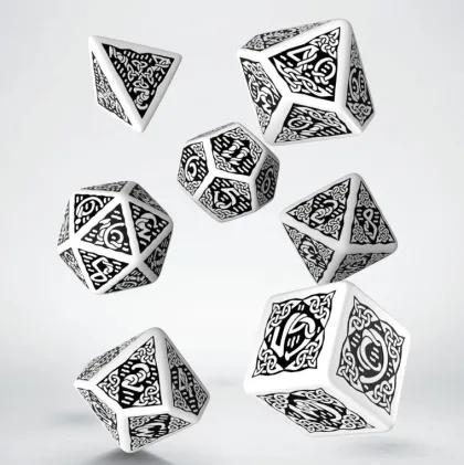 Q-Workshop - Celtic 3D Revised RPG Dice Set: White & Black (7-delig)