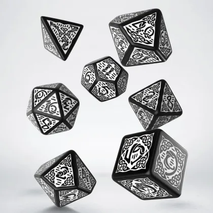 Q-Workshop - Celtic 3D Revised RPG Dice Set: Black & White (7-delig)