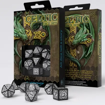 Q-Workshop - Celtic 3D Revised RPG Dice Set: Black & White (7-delig)