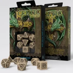 Q-Workshop - Celtic 3D Revised RPG Dice Set: Beige & Black
