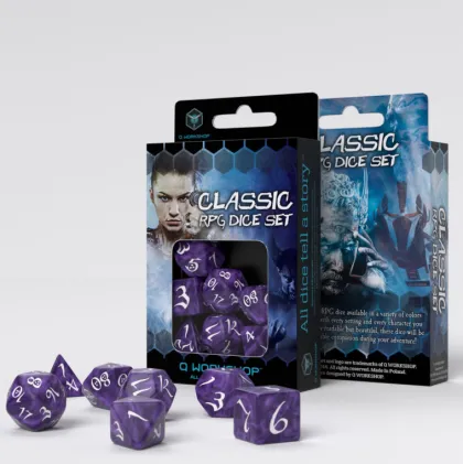 Q-Workshop - Classic RPG Dice Set: Lavender & White (7-delig)