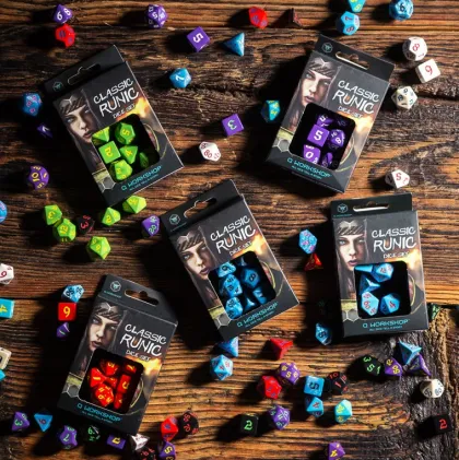 Q-Workshop - Classic Runic RPG Dice Set: Red & Blue (7-delig)
