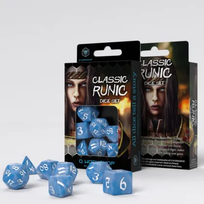 Q-Workshop - Classic Runic RPG Dice Set: Glacier & White (7-delig)