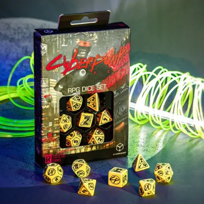 Q-Workshop - Cyberpunk Red RPG Dice Set: Danger Zone (7-delig)