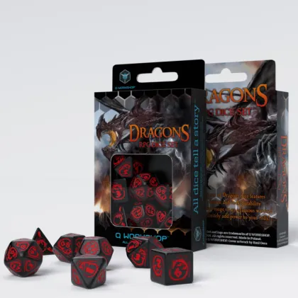 Q-Workshop - Dragons RPG Dice Set: Onyx (7-delig)