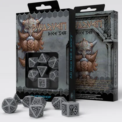Q-Workshop - Dwarven RPG Dice Set: Gray & Black (7-delig)