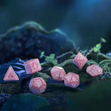 Q-Workshop - Elvish RPG Dice Set: Shimmering Pink & White (7-delig)