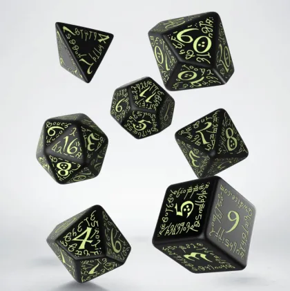 Q-Workshop - Elvish RPG Dice Set: Black & Glow-In-The-Dark (7-delig)