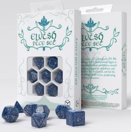Q-Workshop - Elvish RPG Dice Set: Cobalt & Silver (7-delig)