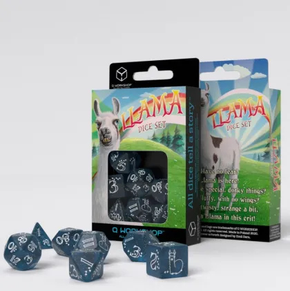 Q-Workshop - Shimmering Llama RPG Dice Set: Glittering Dark Blue & White (7-delig)