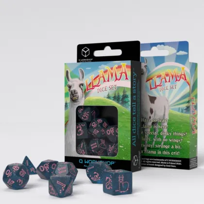 Q-Workshop - Sparkling Llama RPG Dice Set: Glittering Dark Blue & Pink (7-delig)