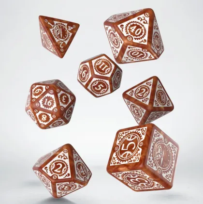 Q-Workshop - Steampunk Clockwork RPG Dice Set: Caramel & White (7-delig)