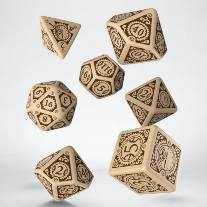 Q-Workshop - Steampunk Clockwork RPG Dice Set: Beige & Brown (7-delig)