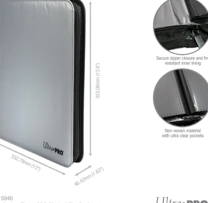 Ultra Pro - Premium Zippered Pro Binder 12-Pocket: Fire Resistant Silver