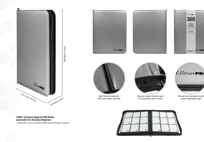 Ultra Pro - Premium Zippered Pro Binder 9-Pocket: Fire Resistant Silver